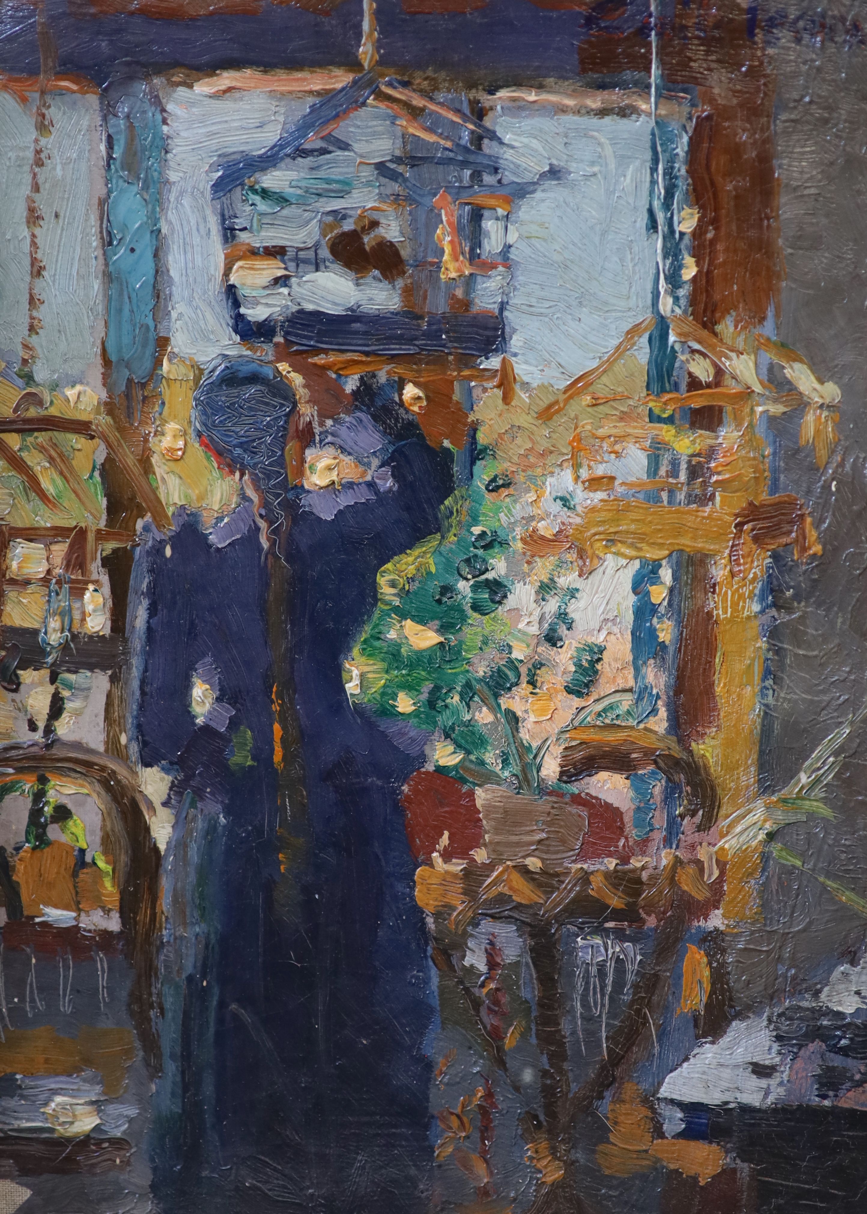 Émile Lecomte (French, 1866-1938), Interior with Chinese woman and birdcages, Oil on canvas, 32 x 23cm.